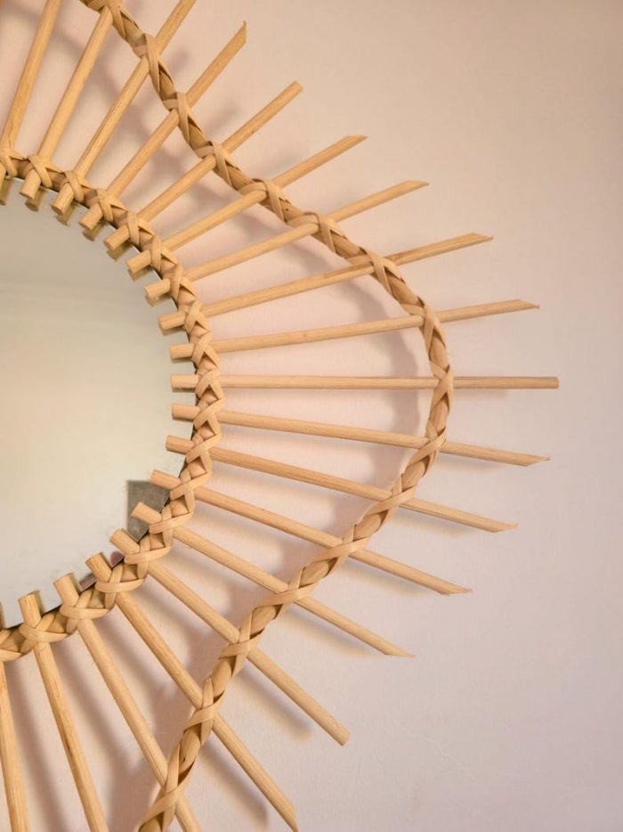 Marokkanischer Holzspiegel mit Kordel – runder handgeflochtener Rahmen – Bild 2