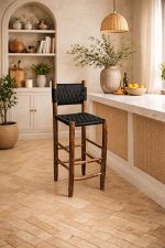 Set marokkanischer Boho-Barhocker mit schwarzem Seil – handgefertigt