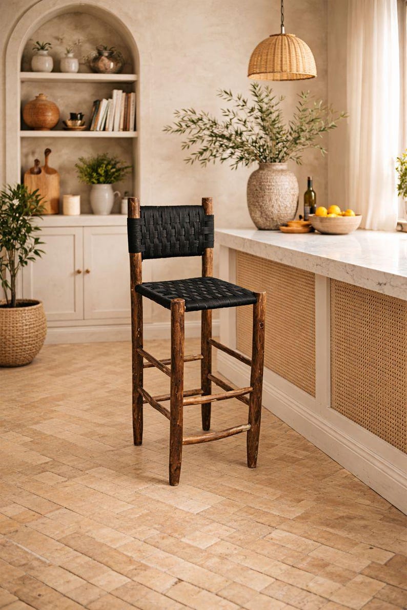 il_794xN.7527283286_7bzi Set marokkanischer Boho-Barhocker mit schwarzem Seil – handgefertigt – Bild 1