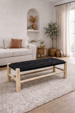 Handgeflochtene marokkanische Bank mit schwarzem Seil – handgefertigt aus Eukalyptusholz