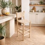 Marokkanischer Boho-Barhocker mit Naturleder – handgefertigt