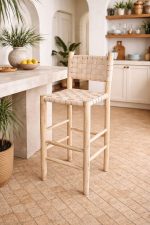 Marokkanischer Boho-Barhocker mit Naturleder – handgefertigt – Bild 2