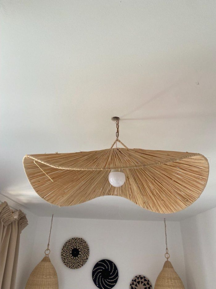 Handgefertigte Raffia-Pendelleuchte – marokkanischer Parasol-Lampenschirm – Bild 6