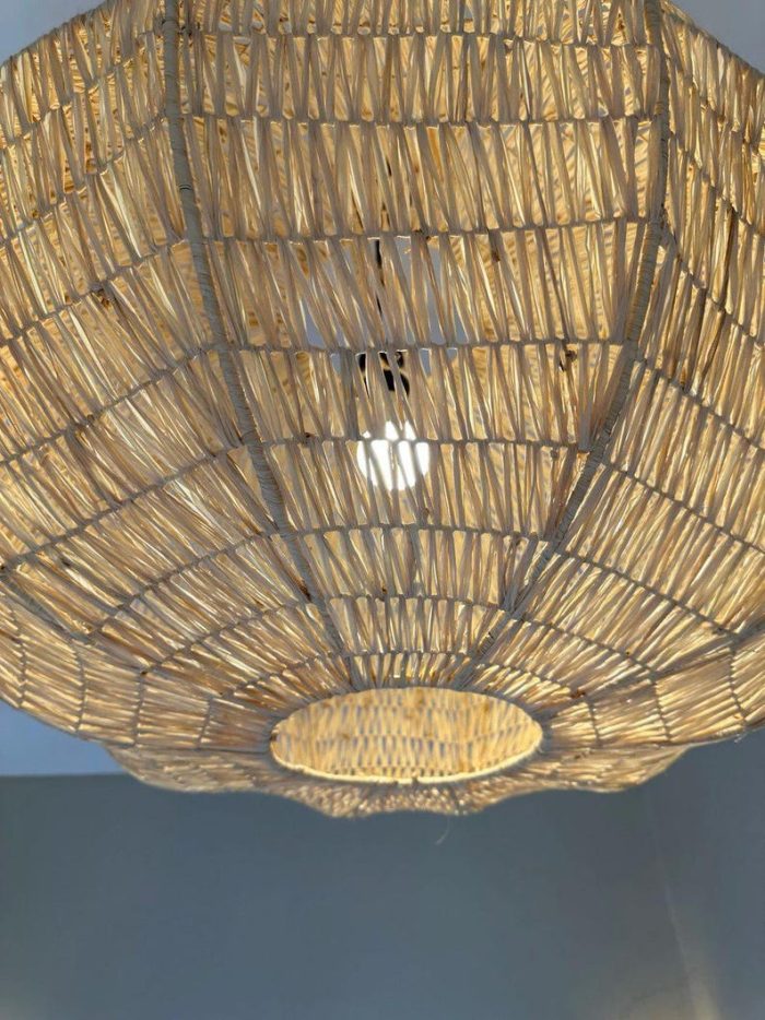 Handgeflochtene Raffia-Pendelleuchte – runde natürliche Deckenlampe – Bild 6
