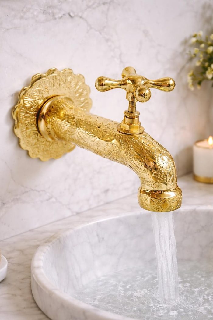 Antique Brass Wall Mount Faucet – Engraved Moroccan Tap – Bild 2