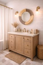 Marokkanischer Raffia-Kordel-Spiegel – runder handgeflochtener Wandspiegel