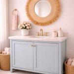 Marokkanischer runder Raffia-Kordel-Spiegel – handgeflochtener Wandspiegel