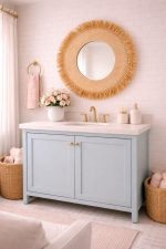 Marokkanischer runder Raffia-Kordel-Spiegel – handgeflochtener Wandspiegel