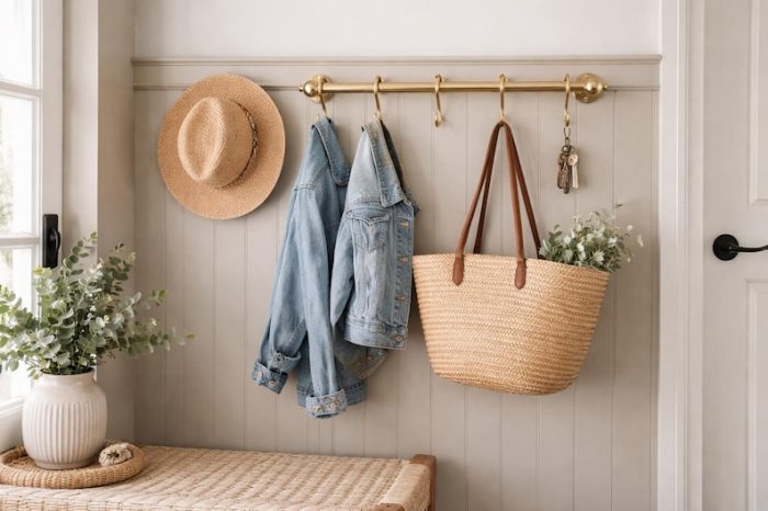 Messing Wandstange mit Haken – Küchenleiste für Töpfe, Becher & Utensilien – Bild 4