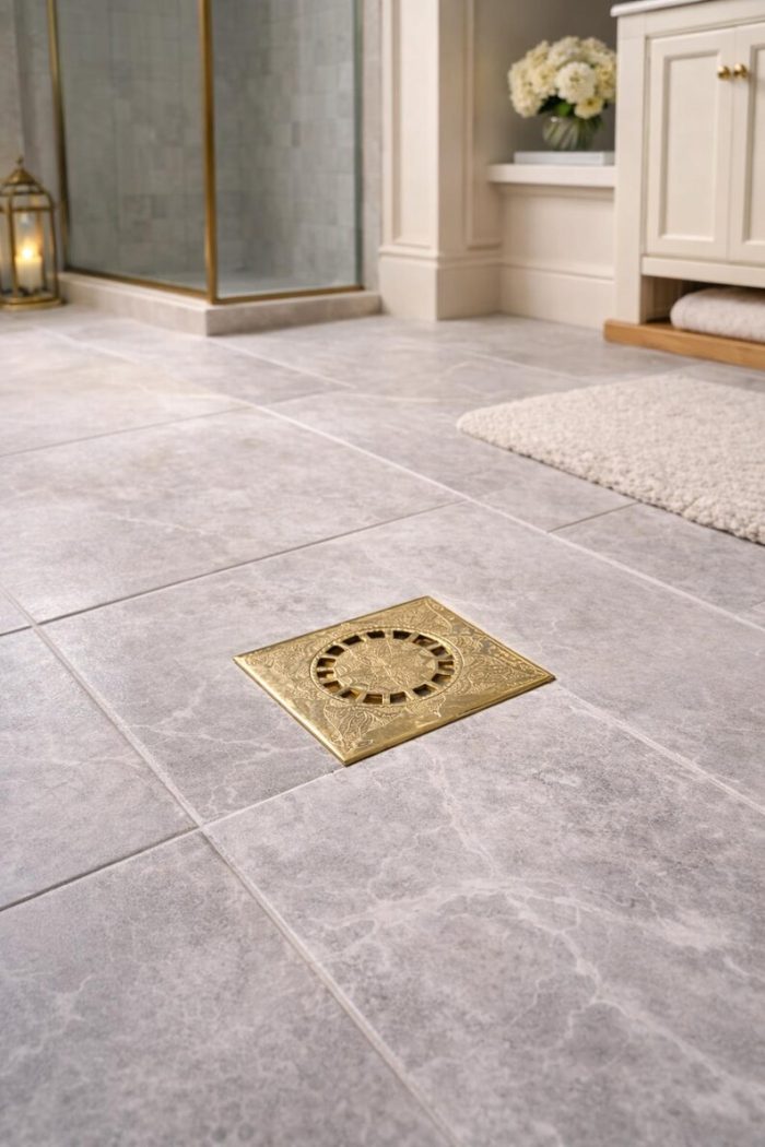 Handgefertigte Messing-Bodenablaufabdeckung – Dekoratives Quadratisches Duschablaufgitter – Bild 4