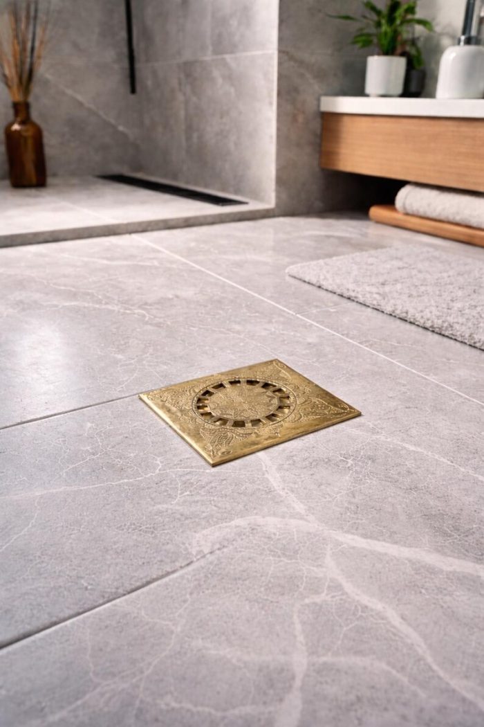 Handgefertigte Messing-Bodenablaufabdeckung – Dekoratives Quadratisches Duschablaufgitter – Bild 3