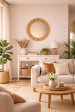 Marokkanischer Raffia-Spiegel – runder handgeflochtener Wandspiegel