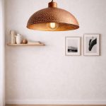 Gehämmerte Messing Pendelleuchte mit Braun Patina – Dome Lampe im Vintage Look
