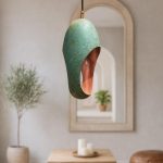Set of 4 Turquoise Patina Copper Pendant Light – Modern Artisan Hanging Lamp ( 40 cm )