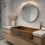 Antiker Kupfer Aufsatzwaschtisch mit Frontschürze – Rustikales Farmhouse Waschbecken