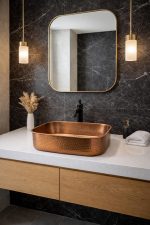 Handgefertigtes Gehämmerte Kupfer Rechteck-Aufsatzbecken – Rustikales Waschbecken – Bild 4