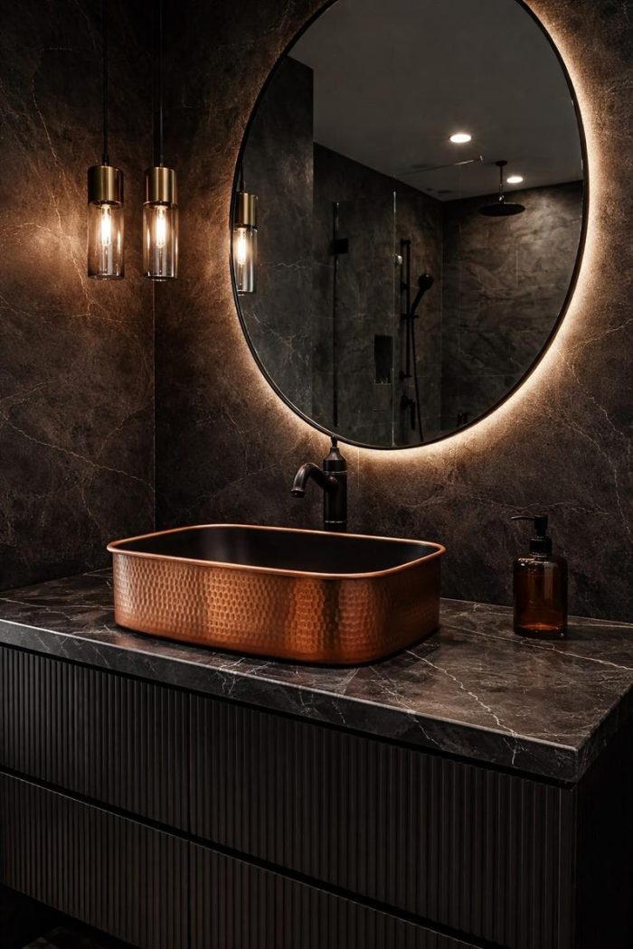 Rechteckiges Gehämmerte Kupfer Aufsatzwaschbecken – Modernes Countertop-Becken – Bild 3