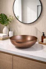 Gehämmertes Kupfer Rundes Aufsatzwaschbecken – Rustikale Waschschale fürs Bad