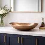 Keramik & Kupfer Aufsatzwaschbecken – Schwarz-Weiss Muster, Handgefertigter Look