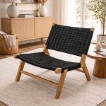 Marokkanischer Nussbaum-Sessel mit schwarzer Kordel – handgeflochtener Relax-Chair