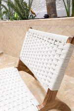 Marokkanischer Nussbaum-Sessel & Hocker-Set mit weißer Kordel – Boho Lounge-Set – Bild 4