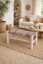 Marokkanische Bank mit Boucherouite-Seil – handgefertigte bunte Boho-Bank