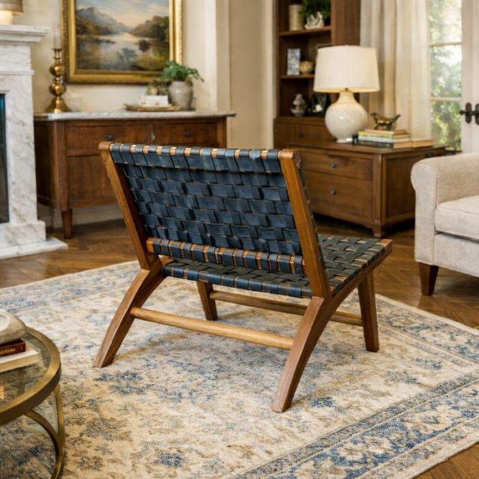 Marokkanischer Nussbaum-Sessel mit schwarzem Leder – handgefertigter Relax-Lounge-Chair – Bild 2