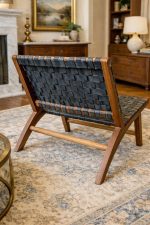 Marokkanischer Nussbaum-Sessel mit schwarzem Leder – handgefertigter Relax-Lounge-Chair – Bild 3