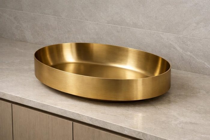 Rustikales Antik Kupfer Aufsatzwaschbecken – Handgefertigte Ovale Waschschale – Bild 3