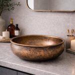 Antikes Kupfer Rundes Aufsatzwaschbecken – Rustikale Patina Waschschale