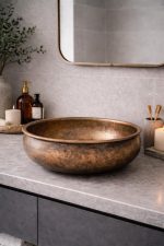 Antikes Kupfer Rundes Aufsatzwaschbecken – Rustikale Patina Waschschale