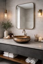 Antikes Kupfer Rundes Aufsatzwaschbecken – Rustikale Patina Waschschale – Bild 3