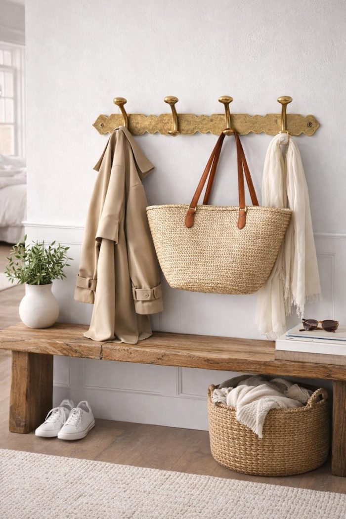 Vintage Messing Garderobenleiste – Wandhaken für Mantel, Tasche & Handtuch – Bild 4