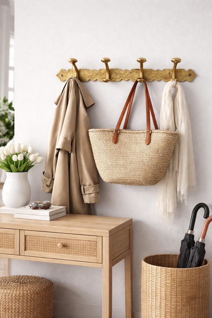 Vintage Messing Garderobenleiste – Wandhaken für Mantel, Tasche & Handtuch – Bild 3