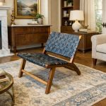 Marokkanischer Nussbaum-Sessel mit schwarzem Leder – handgefertigter Relax-Lounge-Chair