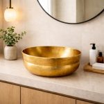 Goldenes Gehämmerte Kupfer Aufsatzwaschbecken Rund – Luxus Waschschale