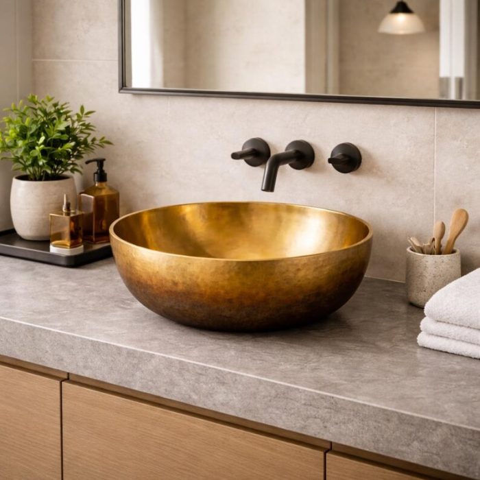 Handgefertigtes Gehämmerte Kupfer Aufsatzwaschbecken – Runde Waschschale aus Massivkupfer – Bild 3