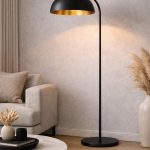 Moderne Schwarz-Gold Bogen-Stehlampe – Minimalistischer Domschirm