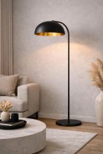Moderne Schwarz-Gold Bogen-Stehlampe – Minimalistischer Domschirm