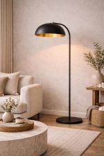 Moderne Schwarz-Gold Bogen-Stehlampe – Minimalistischer Domschirm – Bild 4