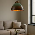 Gehämmerte Messing Pendelleuchte mit Braun Patina – Dome Lampe im Vintage Stil