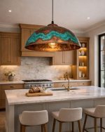 Handgefertigte Gealterte Kupfer Dome Pendelleuchte – Vintage Patina, Kücheninsel & Esstisch