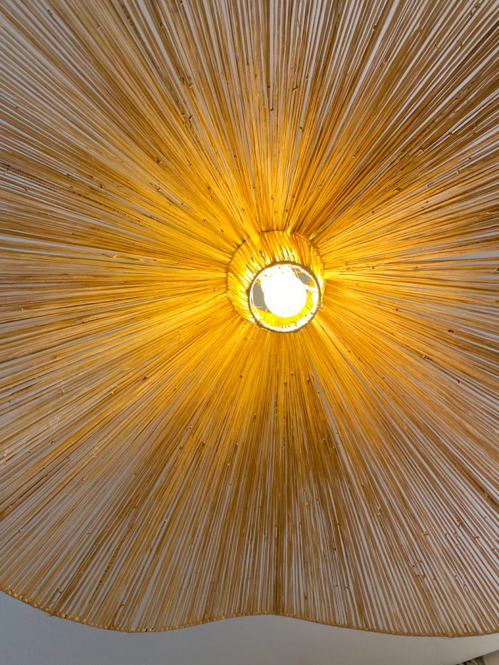 Wave raffia pendant light handmade in Morocco with sculptural woven shade