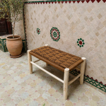 Caramel Brown Cord Bench handcrafted from solid eucalyptus wood with a handwoven caramel brown cord seat