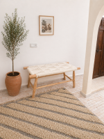 White Cord Bench handcrafted from solid wood with a handwoven white cord seat
