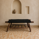 Black cord bench with storage handcrafted from solid eucalyptus wood