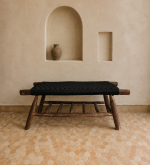 Black cord bench with storage handcrafted from solid eucalyptus wood