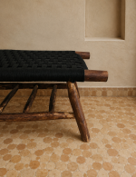 Black cord bench with storage handcrafted from solid eucalyptus wood