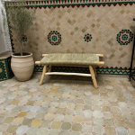 Handwoven Palm Leaf Bench handcrafted from solid eucalyptus wood with a natural woven palm leaf seat