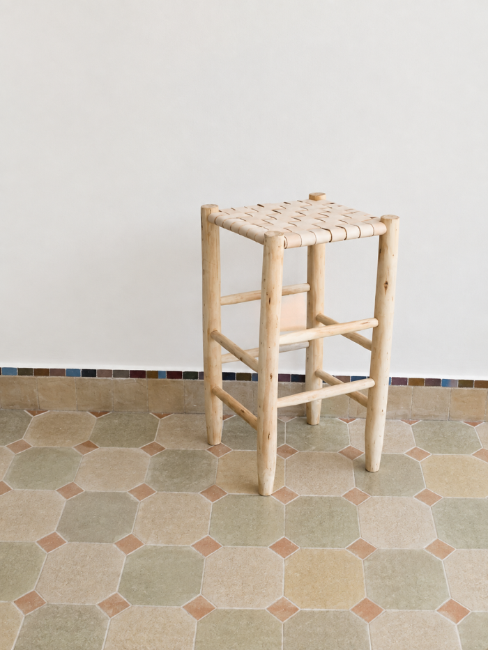 Natural Leather Bar Stool handcrafted from solid wood with a genuine natural leather seat